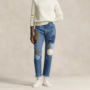 Polo Ralph Lauren Slim Boyfriend Patchwork Ankle Frayed Jean Size 29 NWT